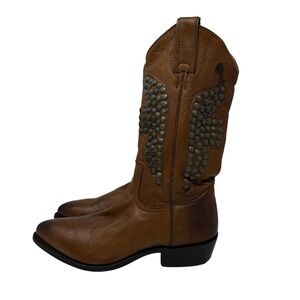 Frye Billy Hammered Stud Cognac Leather‎ Western/Southern Cowboy Riding Boot 8.5